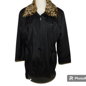 Endurance Polyurethane Jacket With Faux Leopard Fur Collar Winter